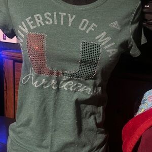 Adidas Green University of Miami T-Shirt with rhinestones .bedazzled